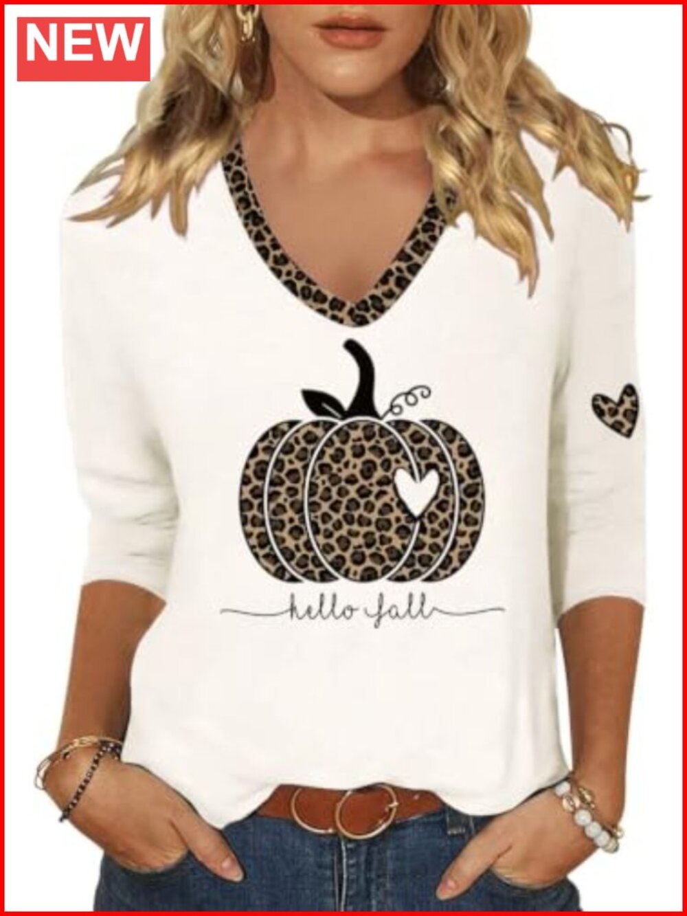 Womens 3/4 Sleeve V Neck Plaid Pumpkin Halloween Graphic Tee